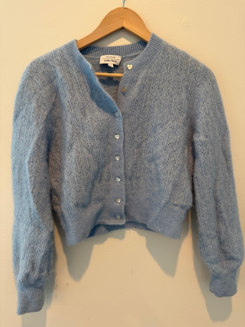 & Other Stories  Powder Blue Feather-Knit Cropped Cardigan